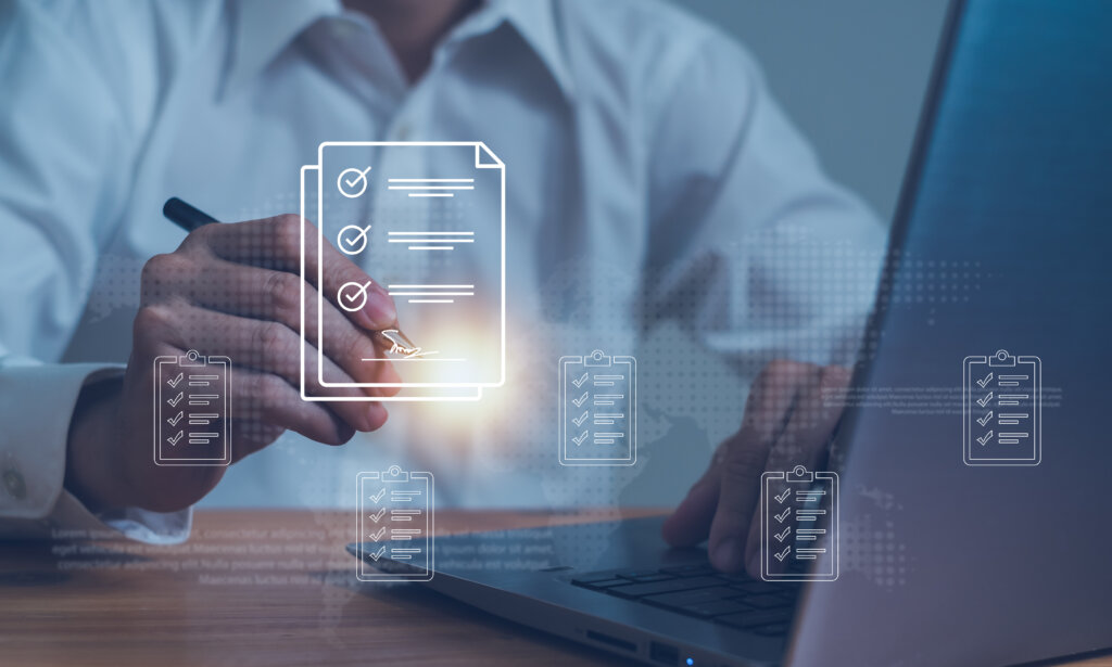 document management,Businessman signing one document on digital tablet, document management,Online contract signing with application.E-signing, electronic signature.